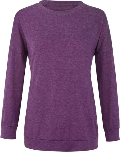 Vista 4 de Camisetas de otoño para mujer, estilo casual, ajuste holgado, cómodas, bonitas, sudaderas de manga larga con cuello redondo