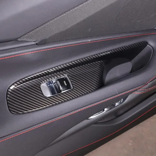 Vista 4 de Cubierta para interruptor de elevación de ventana compatible con Chevrolet Corvette C8 2020-2023, accesorios C8 (patrón de fibra de carbono)