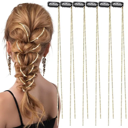 Vista 9 de Chunyin 6 Piezas Cadenas de Cabello con Diamantes de Imitación para Mujer Encanto de Perla Accesorios de Joyería para el Cabello con Diamantes
