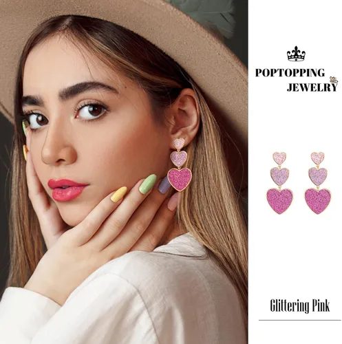 Vista 2 de PopTopping Aretes de corazón rosa para mujeres, adolescentes, niñas, regalo para cumpleaños, día de San Valentín