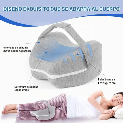 Vista 6 de Almohada de espuma viscoelástica para rodillas y piernas para dormir de lado, soporte ergonómico para espalda, caderas, rodillas, articulaciones