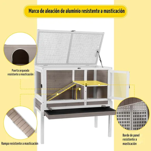 Vista 3 de Aivituvin Jaula para conejillos de indias de interior de 2 pisos con soporte, jaula de madera para conejitos con rampa a prueba de masticación