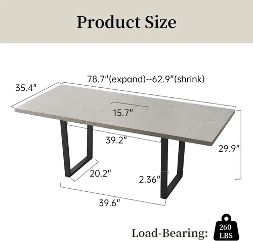 Vista 2 de ZckyCine Juego de mesa de comedor para 6-8 personas, mesa de comedor de cocina extensible de madera y 6 sillas tapizadas, muebles de cocina
