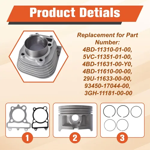 Vista 4 de Labwork Cilindro Junta Pistón Top End Kit Reemplazo para 4BD-11310-01-00 Repuesto para Yamaha Timberwolf 250 YFB250