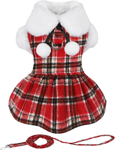 Vista 10 de Vestido de perro para perro pequeño, suéter Yorkie para niña, ropa de cachorro a cuadros, chihuahua, gato, linda ropa de forro polar cálido