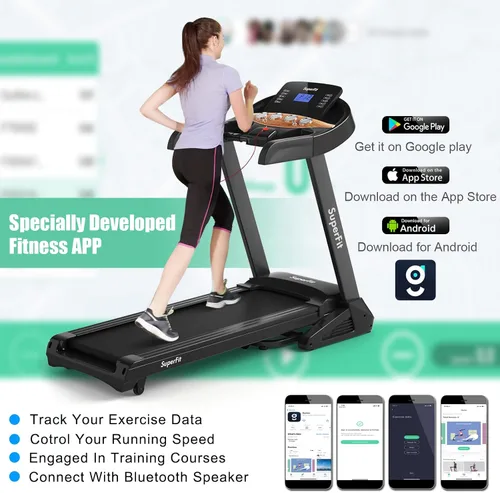 Vista 6 de GYMAX Cinta de correr plegable de 3.75 HP, caminadora inclinada automática del 1 al 15% con control de aplicación GYMAX App, 12 programas