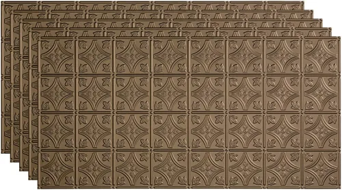 Vista 28 de FASÄDE Panel de techo decorativo de vinilo con pegamento de estilo tradicional y patrón 1 en bronce argente (muestra de 12 x 12 pulgadas)