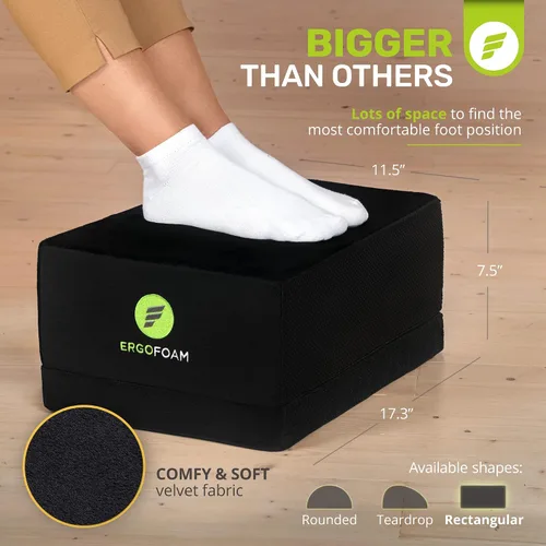 Vista 4 de ErgoFoam Reposapiés XL para debajo del escritorio en el trabajo para taburetes y sillas altas, respaldado por quiropráctico, reposapiés ajustable 2