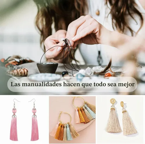 Vista 4 de 100 piezas de mini borlas negras de 13 cm/5 pulgadas con bucles para marcapáginas, fabricación de joyas, proyectos de bricolaje Negro