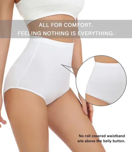 Vista 3 de wirarpa Ropa interior de algodón para mujer, de cintura súper alta, elásticos, cobertura completa, paquete de 4