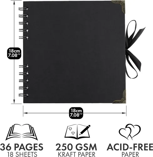 Vista 2 de Bstorify - Álbumes de fotos cuadrados de 36 páginas de 18 x 18 cm, papel kraft negro grueso, 250 g/m², libro de recuerdos, cierre de cinta, ideal