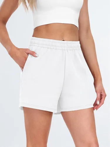 Vista 91 de AUTOMET Pantalones cortos deportivos para mujer, estilo casual, con cordón, cómodos, elásticos, de cintura alta, con bolsillos