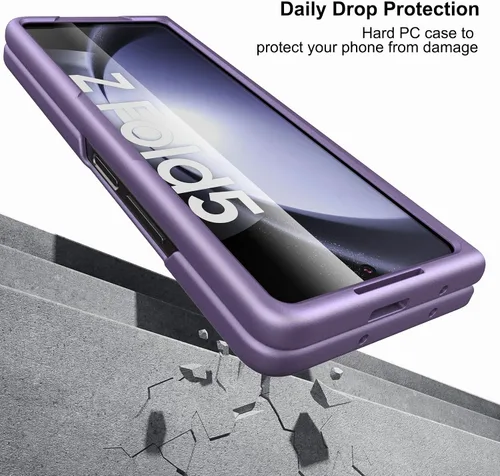 Vista 8 de Funda delgada para Galaxy Z Fold 5, [película de pantalla frontal dura transparente incorporada + parte trasera de policarbonato duro]