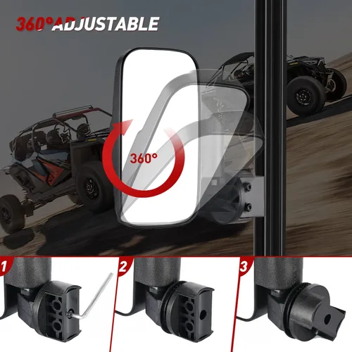 Vista 3 de Frokom Espejo lateral UTV, espejos UTV compatibles con jaula Pro-Fit compatible con Polaris Ranger 570 900 XP 1000 2015-2023 General 1000, Can Am