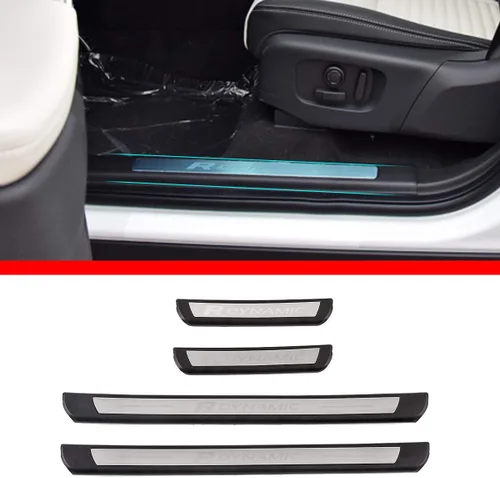 Vista 9 de ABS 4 unids umbral de la puerta trasera Scuff Plate Guards Trim para Land Rover Discovery Sport 2019 2020 (negro)