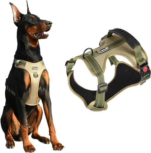 Vista 14 de Arnés táctico para perro, ajustable, sin tirones, con correas reflectantes y asa, arnés para cachorros con clips metálicos dobles para correa