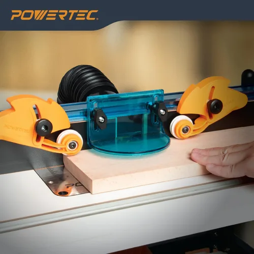 Vista 6 de POWERTEC Guía de Material con Rodillos Ajustable, Herramienta Alimentadora de Material con Rodamiento Unidireccional – Reduce el Retroceso y Aumenta