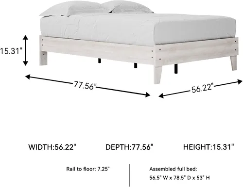 Vista 3 de Signature Design by Ashley - Base de cama con plataforma de granja casual Shawburn, tamaño matrimonial, cal desgastada