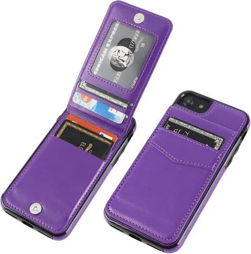 Vista 10 de KIHUWEY - Funda tipo cartera para iPhone SE/8/7 con función atril