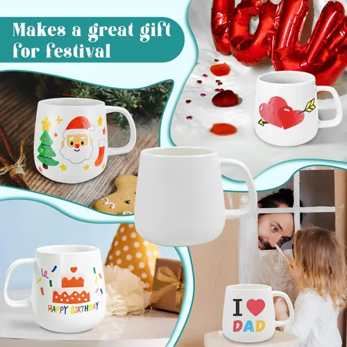 Vista 6 de Kit de Pintura de Tazas DIY de Goldentime para Adultos y Niños Incluye Tazas Cerámicas en Blanco para Decorar, Tazas Pintables y Suministros