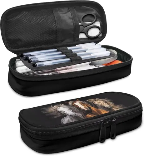 Vista 3 de DISNIMO Estuche organizador de lápices de caballo negro de gran capacidad para niñas, adultos, mujeres, axolotl con cremallera, estuche estético