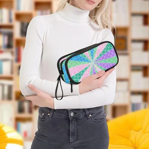 Vista 7 de Nylon Teen Pencil Bag Stripe Scale Colorido Rosa Púrpura Estuche de lápices de alta capacidad con cremallera Organizador de papelería para hombres