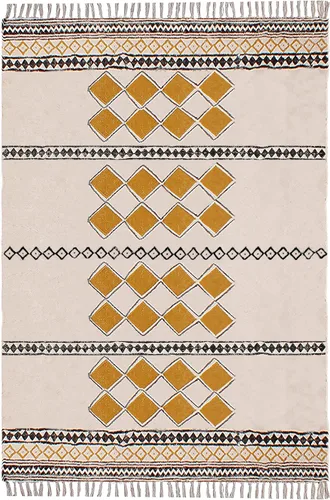 Vista 10 de Kilim Alfombra de Área 2x3 pies, color marrón bronce, diseño abstracto, estampado a mano en bloque, algodón Dhurrie, lavado a mano en superficie