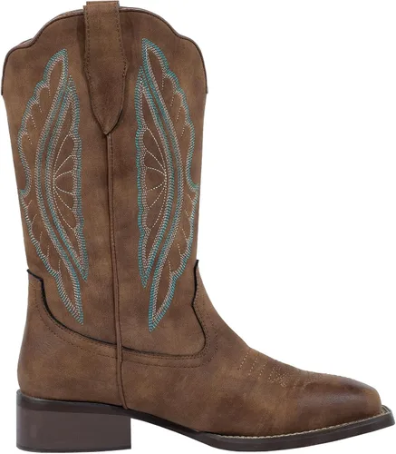 Vista 3 de J's.o.l.e Botas vaqueras para mujer, punta cuadrada, pantorrilla ancha, botas vaqueras bordadas