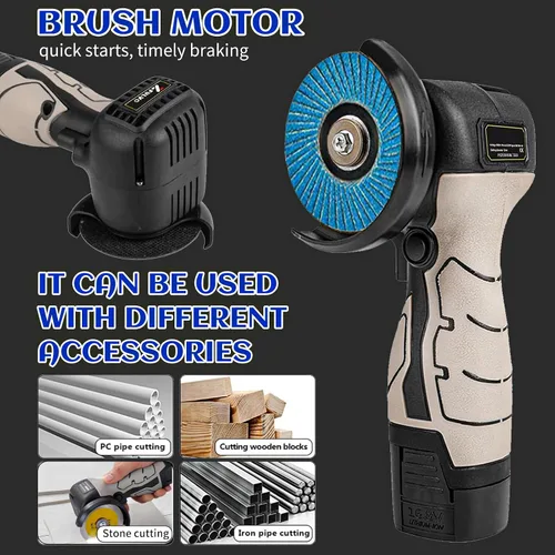 Vista 6 de Kit de amoladora angular de cepillo inalámbrico, mini herramienta de molienda angular eléctrica de 13000 RPM con 2 baterías de 16.8 V 2000 mAh y 15