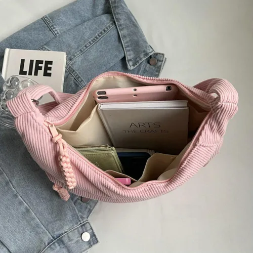 Vista 6 de Bolso Hobo para mujeres y hombres, bolso de hombro de media luna, bolso cruzado de lona de nailon retro, bolso cruzado de pana holgado
