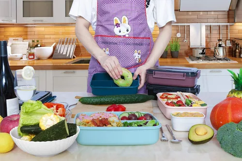 Vista 7 de MINCOCO Bento - Lonchera a prueba de derrames, ecológica, contenedor de almacenamiento de alimentos con una gran bolsa de almuerzo, tarro de salsa