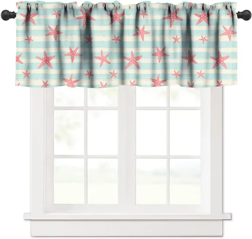 Vista 13 de JESTRONRY Cenefa de estrellas de mar con diseño de conchas marinas, cenefas de cortina con temática de playa oceánica para dormitorio, sala