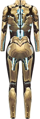 Vista 4 de Foksikely Women's 3D Mechanical Robot Skeleton Print Halloween Jumpsuit Romper Cosplay Costume