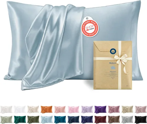 Vista 12 de Bedsure Paquete de 2 fundas de almohada de satén similares a las fundas de almohada de seda tamaño estándar, funda de almohada para mujeres que