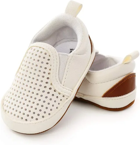 Vista 4 de Meckior - Zapatos para recién nacidos tipo mocasines de lona con suela suave para recién nacidos bebés niños y niñas que estén dando sus primeros