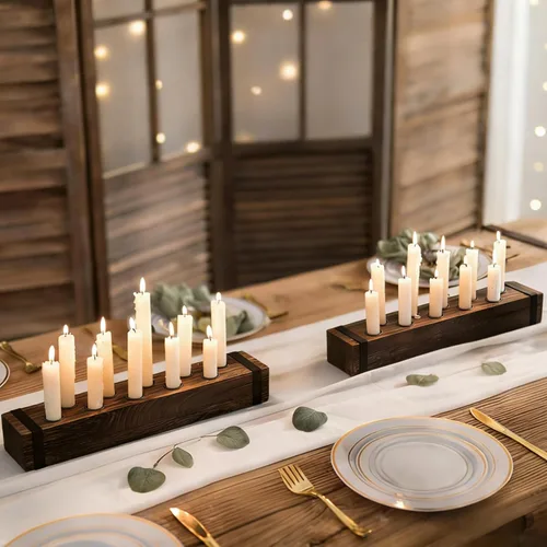 Vista 11 de NUPTIO Candelabro de madera para centro de mesa: candelabro cónico de 16.5 pulgadas de largo - Portavelas de granja para Navidad, hogar, comedor