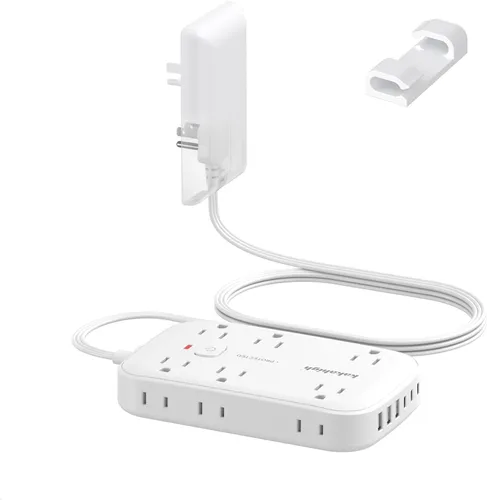 Vista 9 de Cable de extensión con puertos USB - Regleta de alimentación de 5 pies con USB, 1625 W con 11 tomas de corriente alterna, 6 USB (24 W/4.8 A)