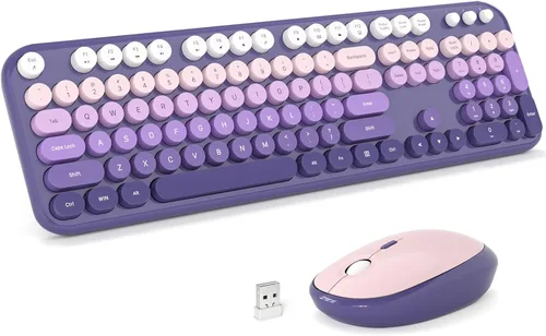 Vista 22 de MOFII Combo de teclado y mouse inalámbricos, tamaño completo 2.4G, máquina de escribir Plug and Play, juego de teclado y mouse redondos retro