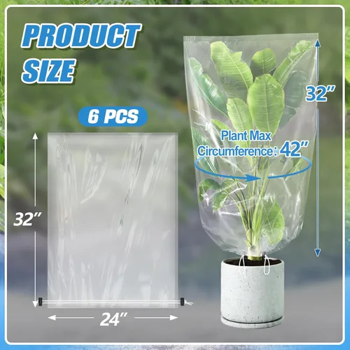 Vista 5 de ANPHSIN 6 Piezas Cubierta de Plantas de Invierno Protección contra Congelación - 24" x 32" Bolsas de Plástico para Heladas de Plantas con Cordón