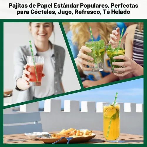 Vista 6 de 7,75" pajitas de bambú verdes de papel a granel 1000 disponibles Estampado bambú