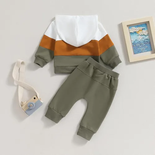 Vista 5 de Ropa para bebé niño pequeño, sudadera con capucha y bloques de color, 2 piezas, sudadera para otoño e invierno