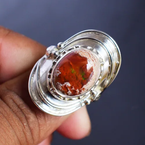 Vista 4 de Ravishing Impressions Increíble anillo de plata de ley 925 con ópalo de fuego mexicano, Piedra preciosa, Fuego mexicano, ópalo