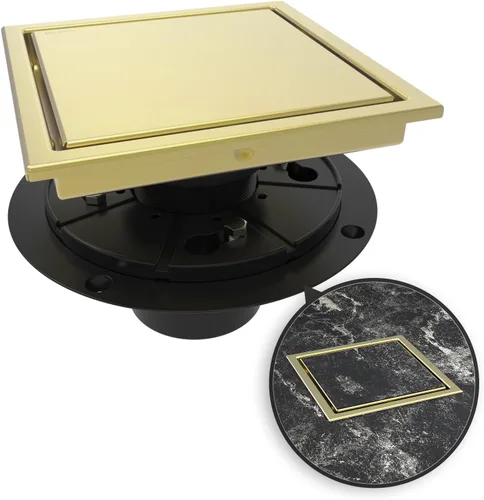 Vista 11 de WEBANG Drenaje de ducha cuadrado de 4 pulgadas con drenaje de piso cepillado con brida reversible cubierta 2-en-1 inserto de azulejos rejilla