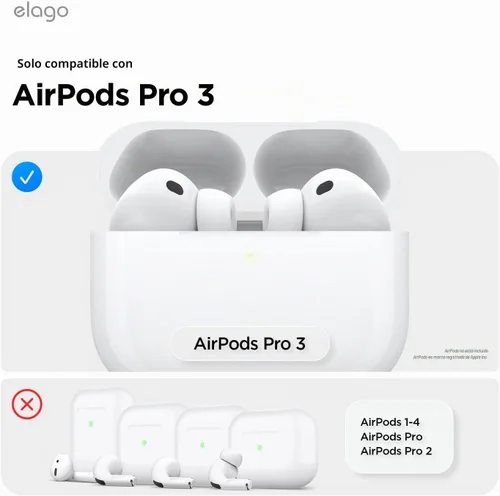 Vista 2 de elago - Funda transparente para AirPods Pro 3 Cordón incluido, correa incluida, reducción del amarilleo, a prueba de golpes, protección completa