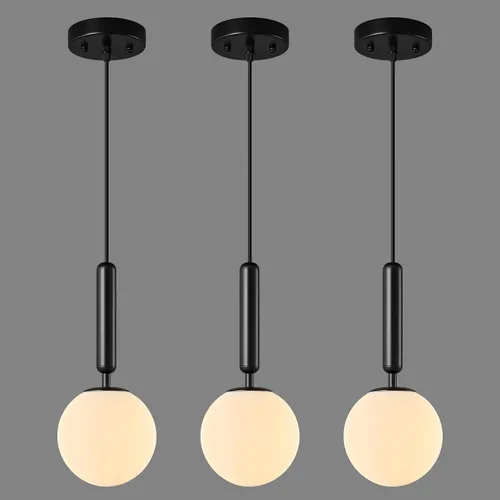 Vista 18 de Lámpara Colgante Negra Moderna Accesorio de Luz Colgante para Isla de Cocina de Mediados de Siglo con Lámpara Colgante de Globo Iluminación Colgante