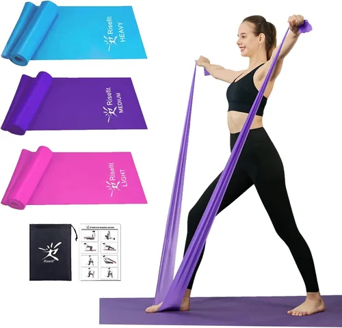 Vista 7 de Juego de bandas de resistencia planas para terapia, sin látex, bandas elásticas planas para ejercicio, flexibilidad, pilates, yoga, ballet
