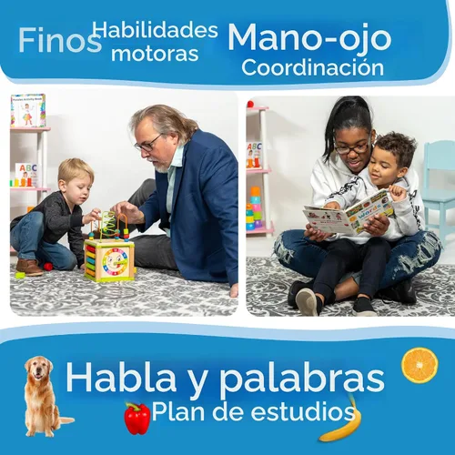 Vista 7 de Cubo de actividades de madera para bebés - Set de regalo para niños Juguetes de regalo para niños de 1 a 2 años Juguetes educativos para niños