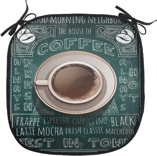 Vista 11 de Lunarable Cojín de asiento para silla de café, siluetas de taza de café expreso con frijoles fuente de cafeína, ilustración de bebidas gourmet