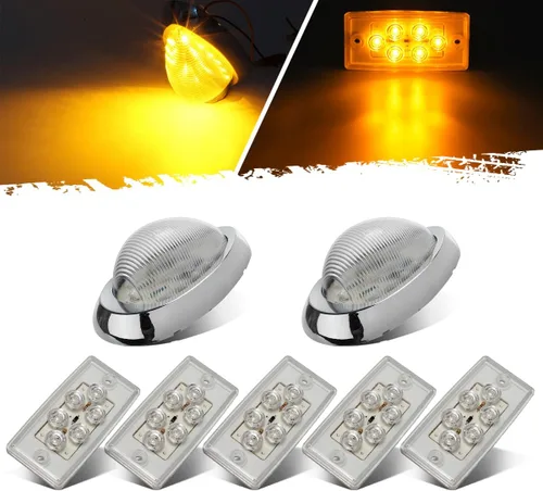 Vista 9 de Partsam Kit de luces LED de repuesto para Freightliner Century/Columbia, 5 luces rectangulares ámbar 6LED para techo de cabina + 2 luces marcadoras