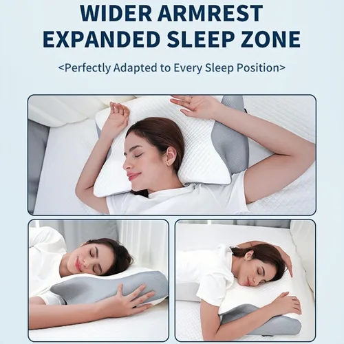 Vista 9 de Almohada ergonómica de espuma viscoelástica cervical, almohada ortopédica de cuello de ángulo dorado de 15° para aliviar el dolor de cuello Gris